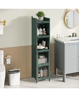 Modern 4-Tier Glass Door Cabinet: Multi-Purpose Storage for Entryway, Living Room, Bathroom