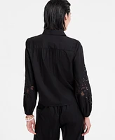 I.n.c. International Concepts Women's Eyelet Cotton Tie-Front Blouse, Exclusively at Macy's