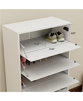 Mirror Shoe Cabinet: Flip-Out Drawer Organizer with Ample Storage and 4 Metal Legs (White)