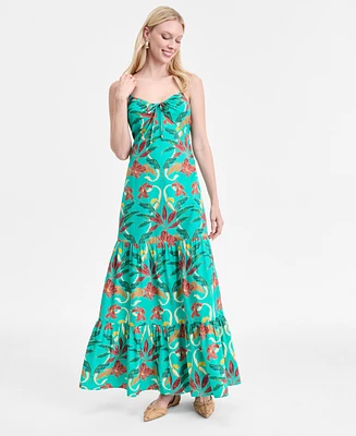 I.n.c. International Concepts Women's Floral-Print Smocked-Back Tiered Cotton Maxi Dress, Exclusively at Macy's