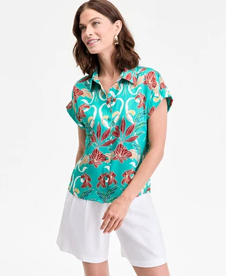 I.n.c. International Concepts Women's Printed Button-Down Camp Shirt, Exclusively at Macy's