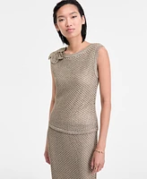 I.n.c. International Concepts Women's Metallic-Knit Floral-Applique Top, Exclusively at Macy's