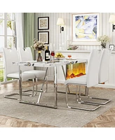 5-Piece Modern Dining Set: Table & 4 Pu Leather Chairs
