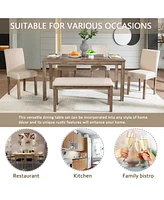 6-Piece Dining Set with Upholstered Chairs and Bench (Brown