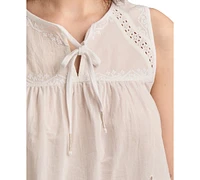 Lucky Brand Women's Embroidered Cotton Tie-Neck Top