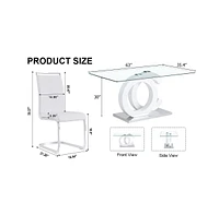 63" Glass Table with 4 Pu Chairs, White Mdf Bracket & Silver Legs