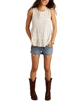 Lucky Brand Women's Cotton Embroidered Tiered Tank Top