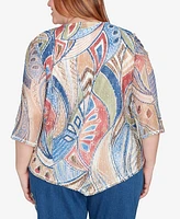 Alfred Dunner Plus Leaf Textured Top with Necklace