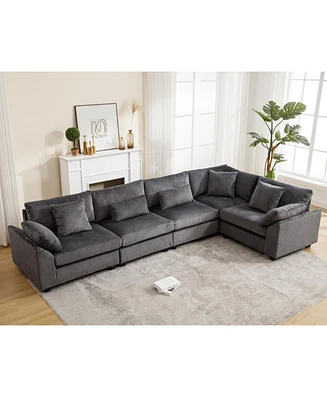 Oversized Corduroy Sofa Couches: 5-Seat Dark Gray Modular Sectional