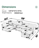 Modular U-Shaped Sofa with Ottoman and Storage, Upholstered Chenille, 6-Seat Sectional