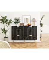 Modern 6 Drawer Dresser, Modern Dresser with Metal Handles, Storage Chest of Drawer, Wide Dresser Drawer Organizers with Carving Design for Bedroom, L