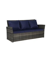 3-Piece Wicker Patio Set, Sofa, Ottomans, All-Weather Rattan