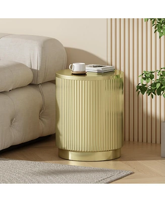 Golden Round Side Table With Vertical Stripes