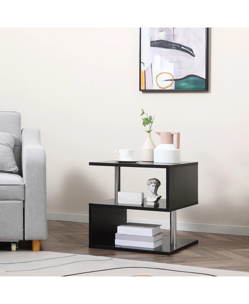 Coffee Tables for Living Room Modern Black Coffee Table with S-Shaped 3 Tiers Open Storage Shelf Matte Center Sofa Tea Table for Home Office Furniture