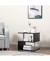 Coffee Tables for Living Room Modern Black Coffee Table with S-Shaped 3 Tiers Open Storage Shelf Matte Center Sofa Tea Table for Home Office Furniture