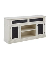 Embossed Tv Stand with Open and Closed Storage, Sliding Door, 58.27"W