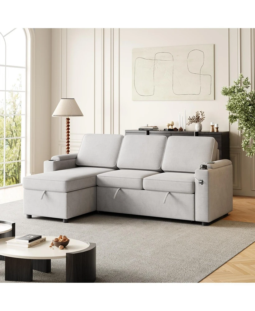 2-in-1 Sleeper Sofa with Storage & Charging Port (85.8")