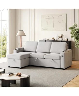 2-in-1 Sleeper Sofa with Storage & Charging Port (85.8")