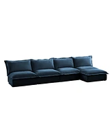 Slipcovered Modular Sectional Sofa with Detachable Ottoman (Blue Chenille)