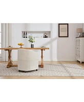 Set of 1 Chenille Fabric Dining Armchair With Back Cushion and Universal Wheels,Beige