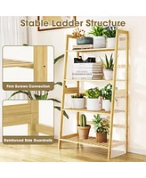 4-Tier Bamboo Ladder Shelf Multipurpose Bookcase, Plant Stand, or Storage Rack