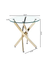 Modern Round Tempered Glass End Table With Chrome Legs