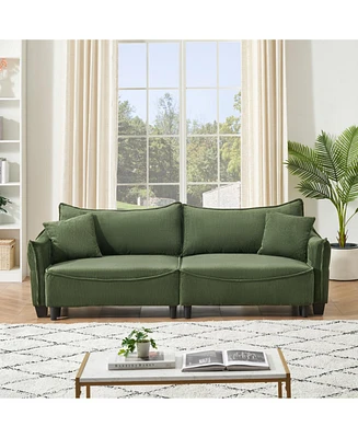 Green Corduroy Sofa Bed with Pillows for Living Room