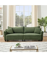 Green Corduroy Sofa Bed with Pillows for Living Room