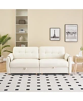 79.50 inches long, Teddy Cotton Linen Sofa Fabric, with metal conical long legs, metal strip matching, stylish and simple-Beige