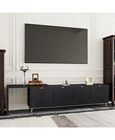 Extendable Tv Cabinet with Storage, Adjustable Shelves, Lacquered Wood Veneer