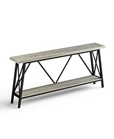 70" Long Sofa Console Table with 2 Shelves for Entryway, Living Room, Rustic Gray