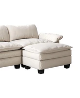 Living Room Furniture Luxury Sectional Sofa Couch with Ottoman Soft Velvet Upholstered Sofa Beige