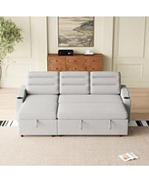 83" Convertible Sofa Bed with Storage, Recliner, and Cup Holder
