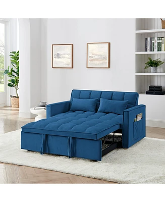 54.33 inch versatile foldable sofa bed in 3 lengths, modern sofa sofa sofa velvet pull-out bed, adjustable back (Blue)