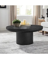 35.98inch Round Coffee Table with Cylindrical Leg,Wood Veneer Tabletop Table,Rounded Sofa Side Table for living Room Office,Black