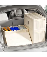 19.69" Cream White Folding Storage Cabinet with Wheels and Magnetic Door