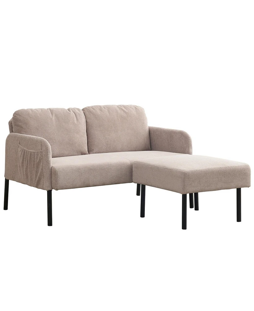 Beige L-Shaped loveseat sofa with ottoman for small spaces
