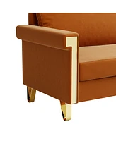 Mid-Century Velvet Sofa and Armchair Set with Gold Accents