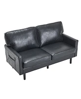 Mid-Century Loveseat with Usb & Removable Cover (Black Pu)