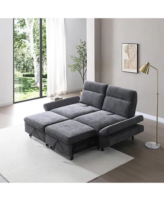 Convertible Sleeper Sofa Bed: Adjustable Futon Sofa with Chenille Upholstery (Grey)