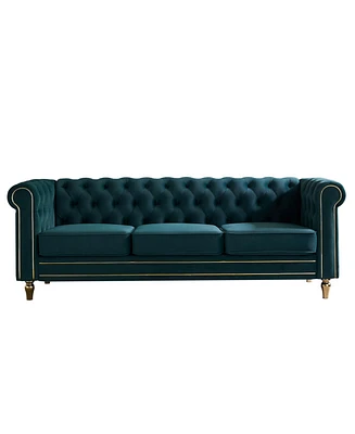 Chesterfield Velvet Sofa 84.65 inch for Living Room Green Color