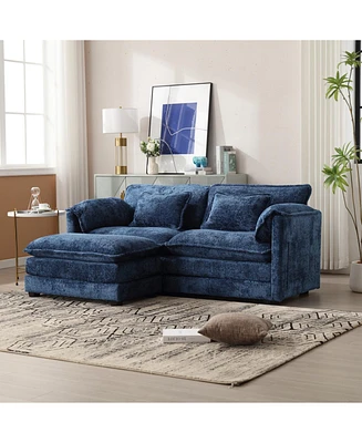 Chenille fabric, removable armrests with side pockets, high density sponge filling, oversized double sofa with footstool