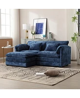 Chenille fabric, removable armrests with side pockets, high density sponge filling, oversized double sofa with footstool