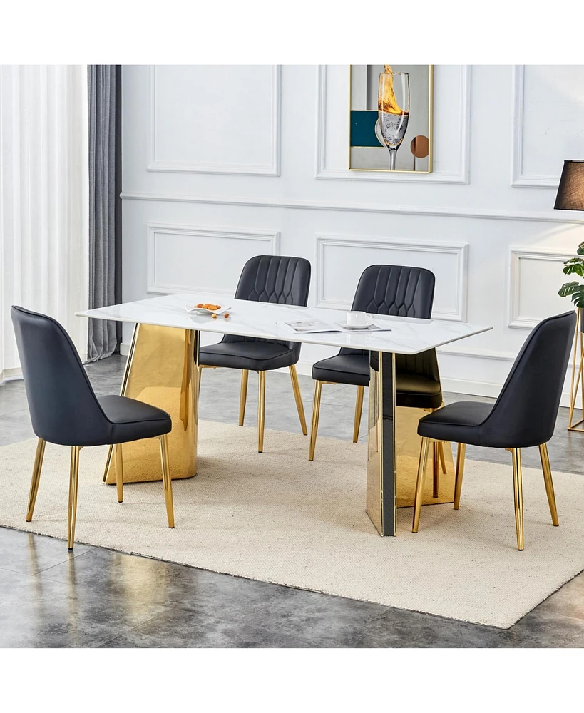 Luxurious 63" Sintered Stone Table and 4 White Pu Chairs