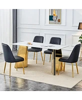 Luxurious 63" Sintered Stone Table and 4 White Pu Chairs