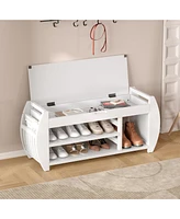 Retro Multifunctional Storage Bench with Cushion and Curved Side Panel for Entrance and Living Room (Black