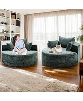 55''L Chenille Sponge single sofa,No Assembly Required,Fluffy Modern Sleeper Chair for Living room, Bedroom, Lounge and Projection Room(Not a swivel c