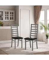 Modern Pu Leather Dining Chairs (Set of 2) with Steel Legs in Grey