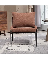 Cozy Accent Lounge Chair with Braided Upholstery, Metal Frame (Brown)