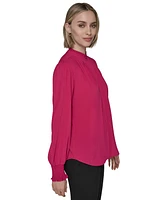 Karl Lagerfeld Paris Women's Mock-Neck Smocked-Cuff Feminine Blouse